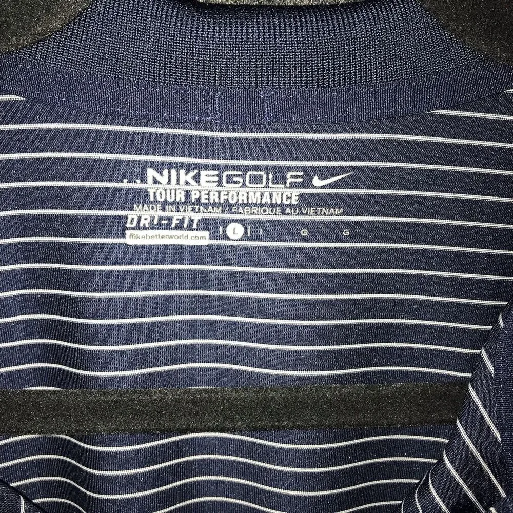 Nike‎ Shirt Golf Tour Performance Mens Large Blue White Stripe Short Sleeve Polo